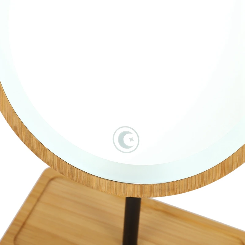 

Wooden Desktop LED Makeup Mirror USB Charging Adjustable Bright Diffused 360 Rotation Light Up Mirror