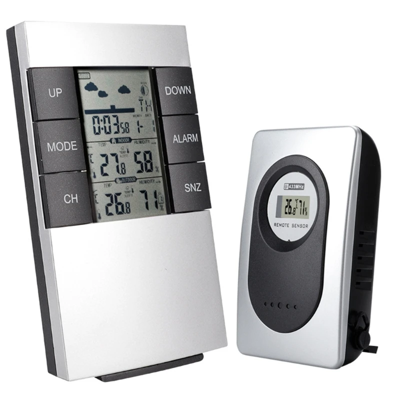 

Wireless Weather Station Clock Indoor Outdoor Thermometer Hygrometer Alarm C/F Y98E