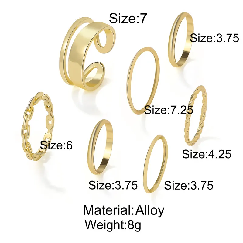 

Hiphop Silver Color Chain Rings Set For Women Girls Punk Minimalism Geometric Simple Finger Rings 2021 Trend Jewelry Party