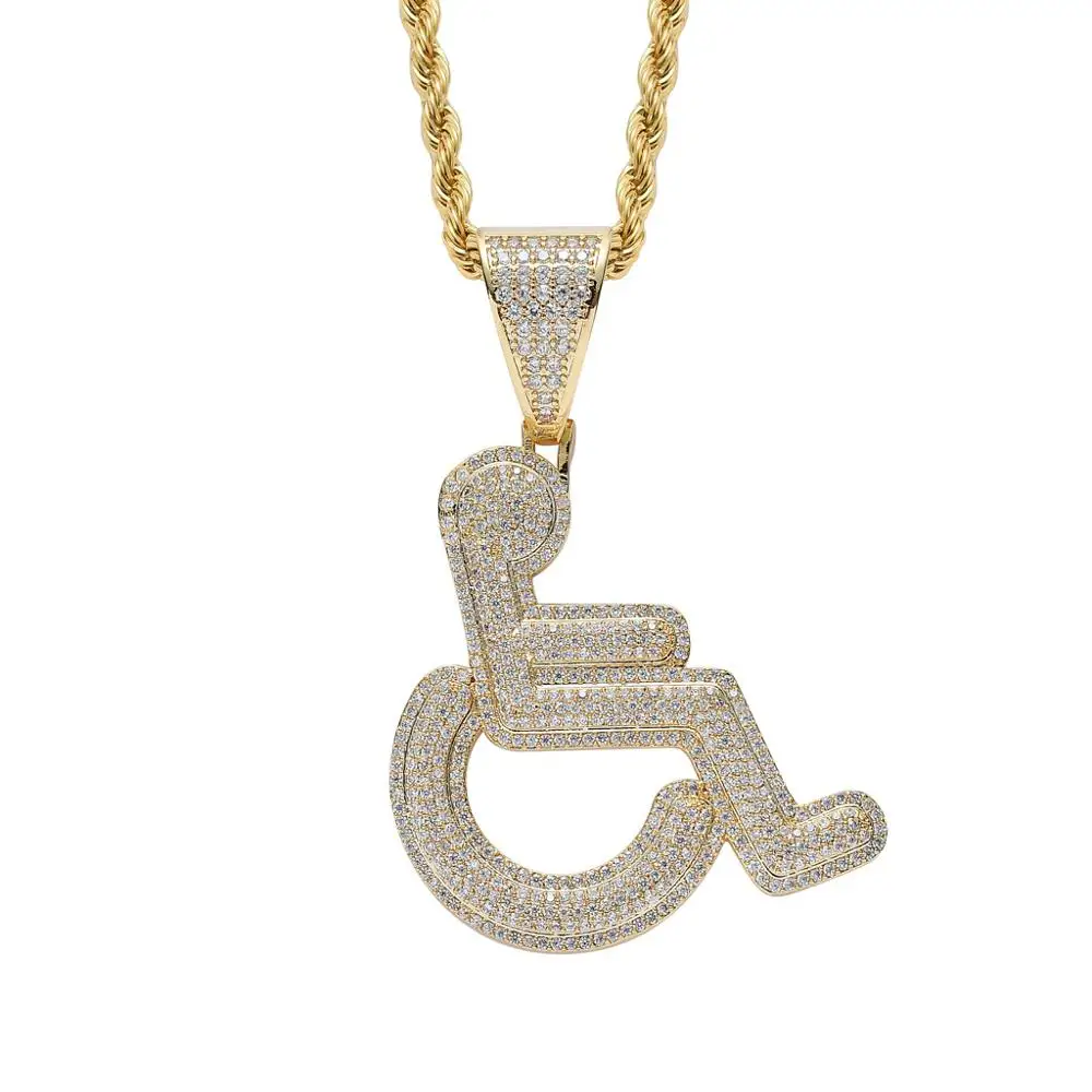 

Hip Hop Micro Pave Cubic Zirconia Bling Iced Out Disabled Access Sign Pendants Necklace for Men Rapper Jewelry Drop Shipping