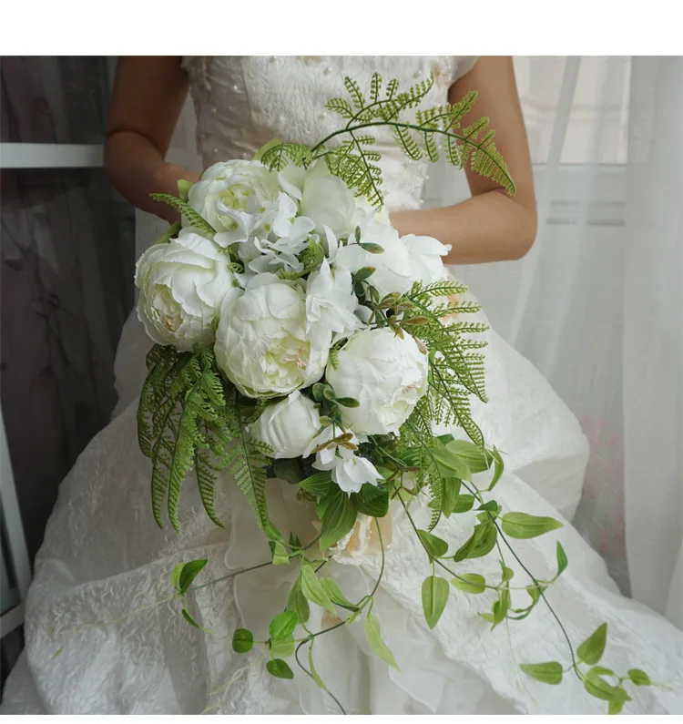 

Bridal Bouquets Waterfall Pink White Wedding Flowers Artificial Wedding Bouquets Rose Flowers Accessories SPH145