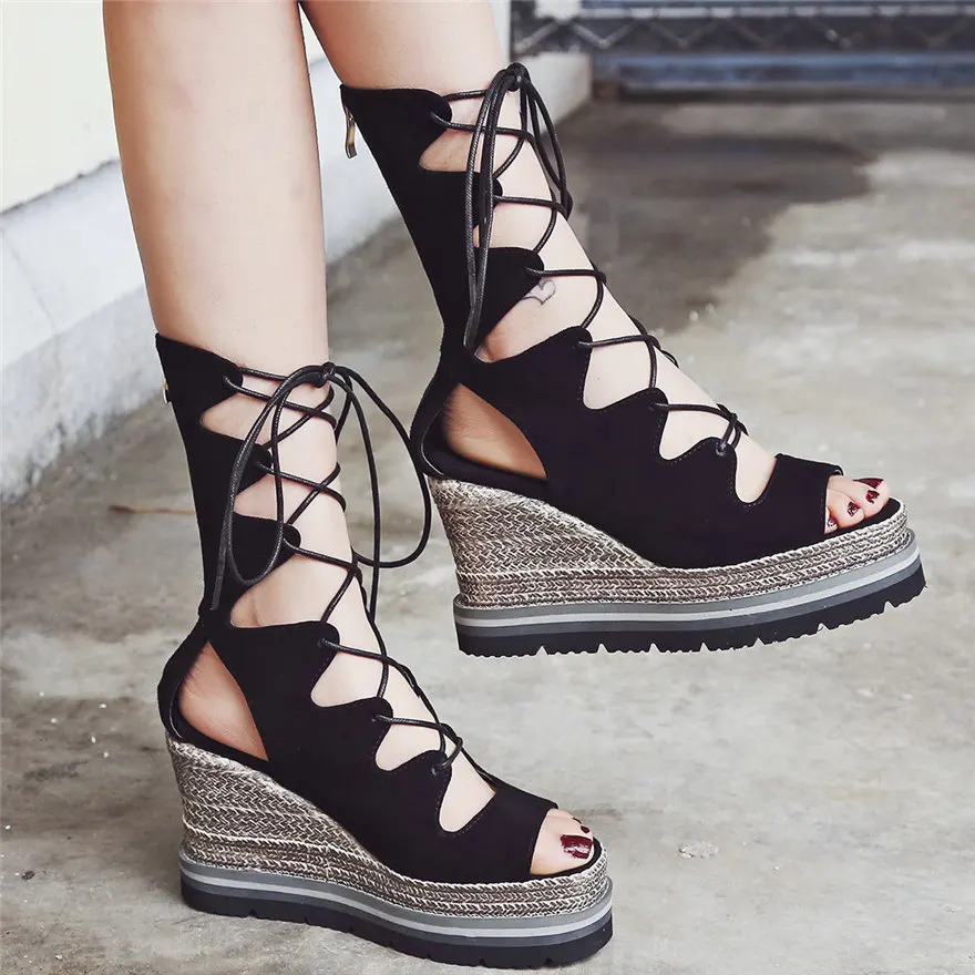 Босоножки женские из натуральной кожи оксфорды в стиле панк на шнуровке