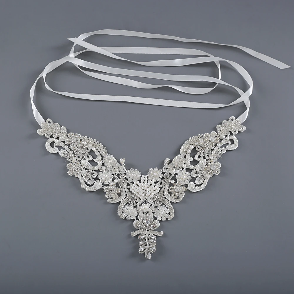 Свадебное ожерелье на плечо TRiXY G02 украшенное бисером с цепочкой болеро кружево |