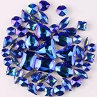 Серебристая оправа для когтей, 50 шт.пакет, 11 форм, смешанный Сапфир, стекло AB, хрустальные стразы для шитья, свадебные сумки для обуви, сделай сам, отделка