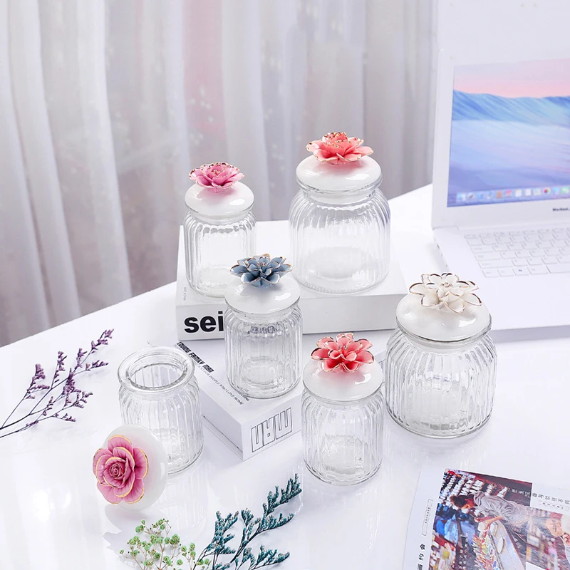 Nordic Ceramic Tracing Gold Rose Peony Glass Sealed Jar Kitchen Organizer Candy Storage Tank Desktop Holiday Decoration Ornament | Дом и сад