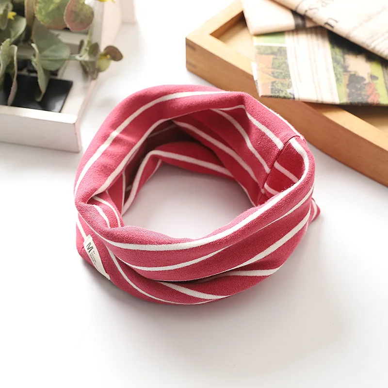 Зимний шарф-снуд для детей теплый хлопковый двухслойный шейный шарф в полоску