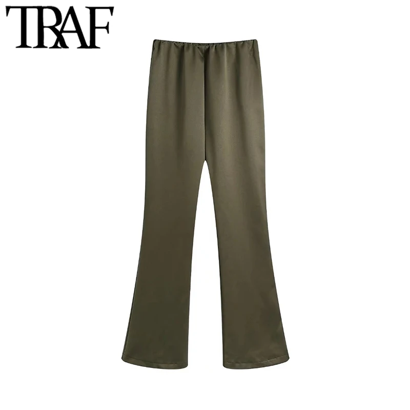 

TRAF Women Chic Fashion Soft Touch Flare Pants Vintage High Elastic Waist Female Trousers Mujer