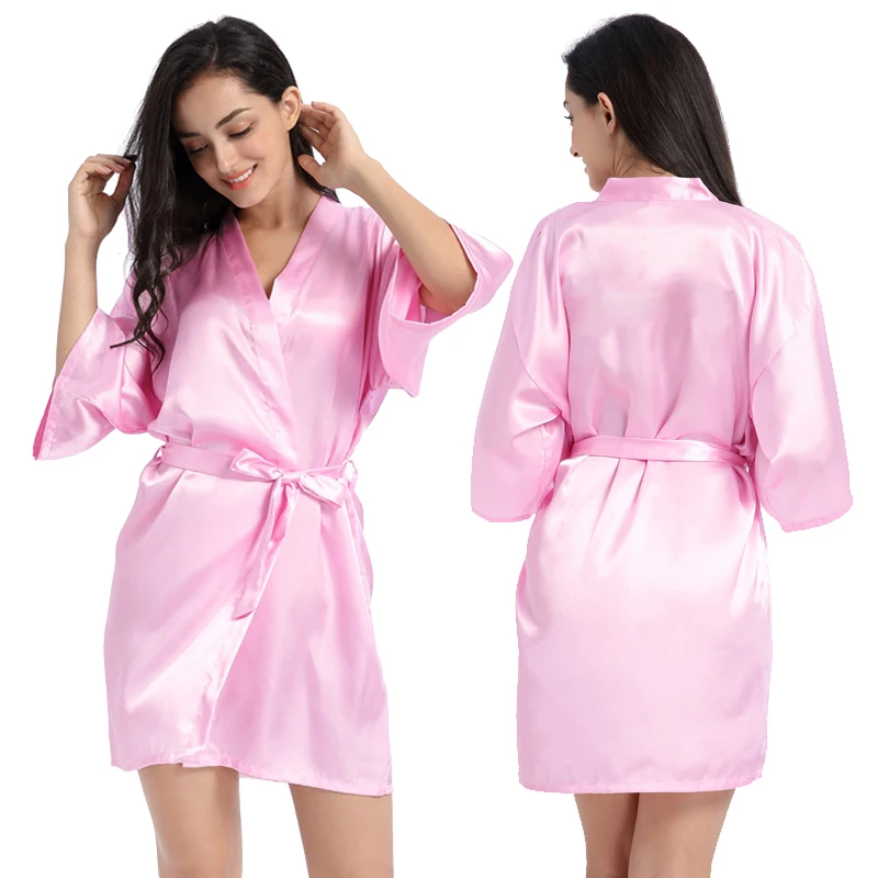 Brightpink back name Индивидуальный Логотип Weddin Дата имя искусственный шелк кимоно халат для женщин Свадебные невесты халаты девичник свадебная одежда - Цвет: Brightpink back name