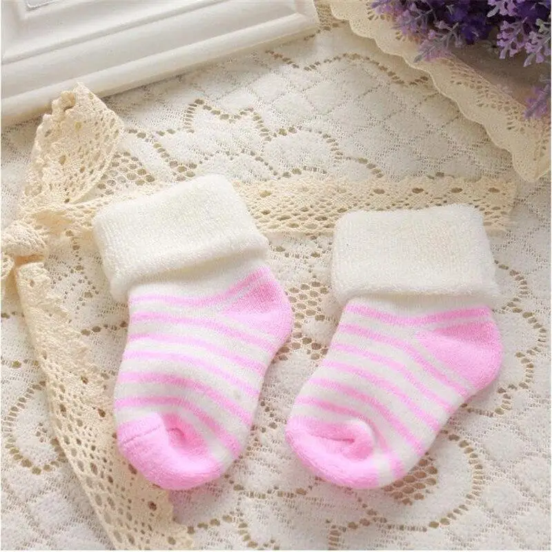 

1 Pair Newborn Baby Terry Socks Warm In Winter Boy Girl Sock Infants Cotton Striped Candy Color Socks for 0-1 Years Baby Socks