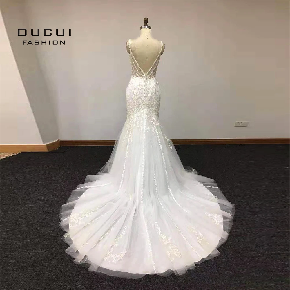 

Lace Elegant Plus Size Long Mermaid Wedding Dress 2019 Vintage Vestido De Noiva Wedding Dresses Court Train Bridal Gown OL103601