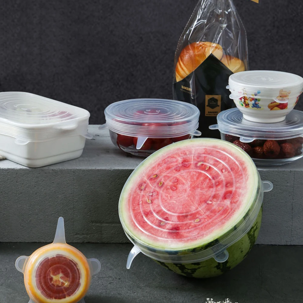 6 шт. многоразовые силиконовые эластичные крышки универсальная крышка