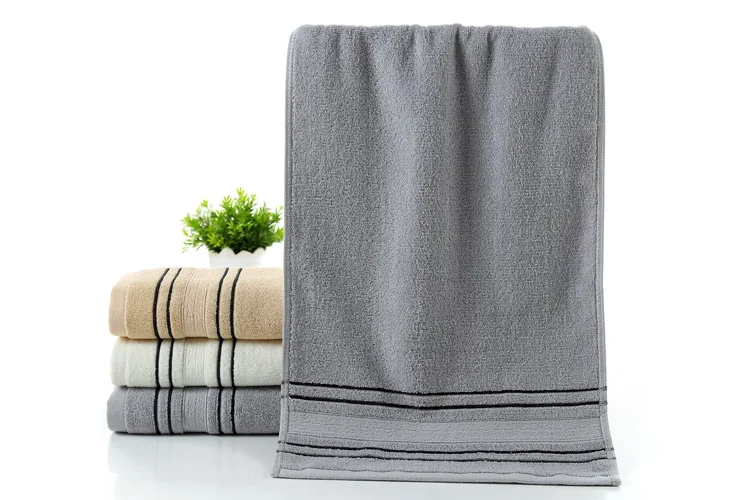 

Drop ship 3pc/set Men Grey 100% Cotton Stripe Towel Set toalla 2pcs Face Hand Towel 1pc Bath beach Towel Gift Towels Bathroom
