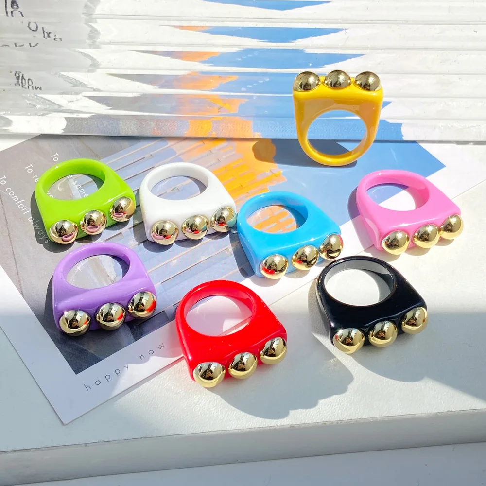 

Summer New Transparent Resin Acrylic Ring Square Geometric Creative Ins Styles Round Simple Girl Fashion Tail Ring Accessories