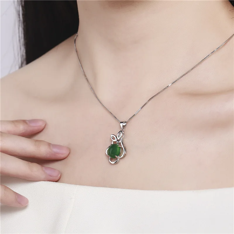 Натуральный зеленый нефритовый халцедон Круглый Кулон агат серебро 925 пробы