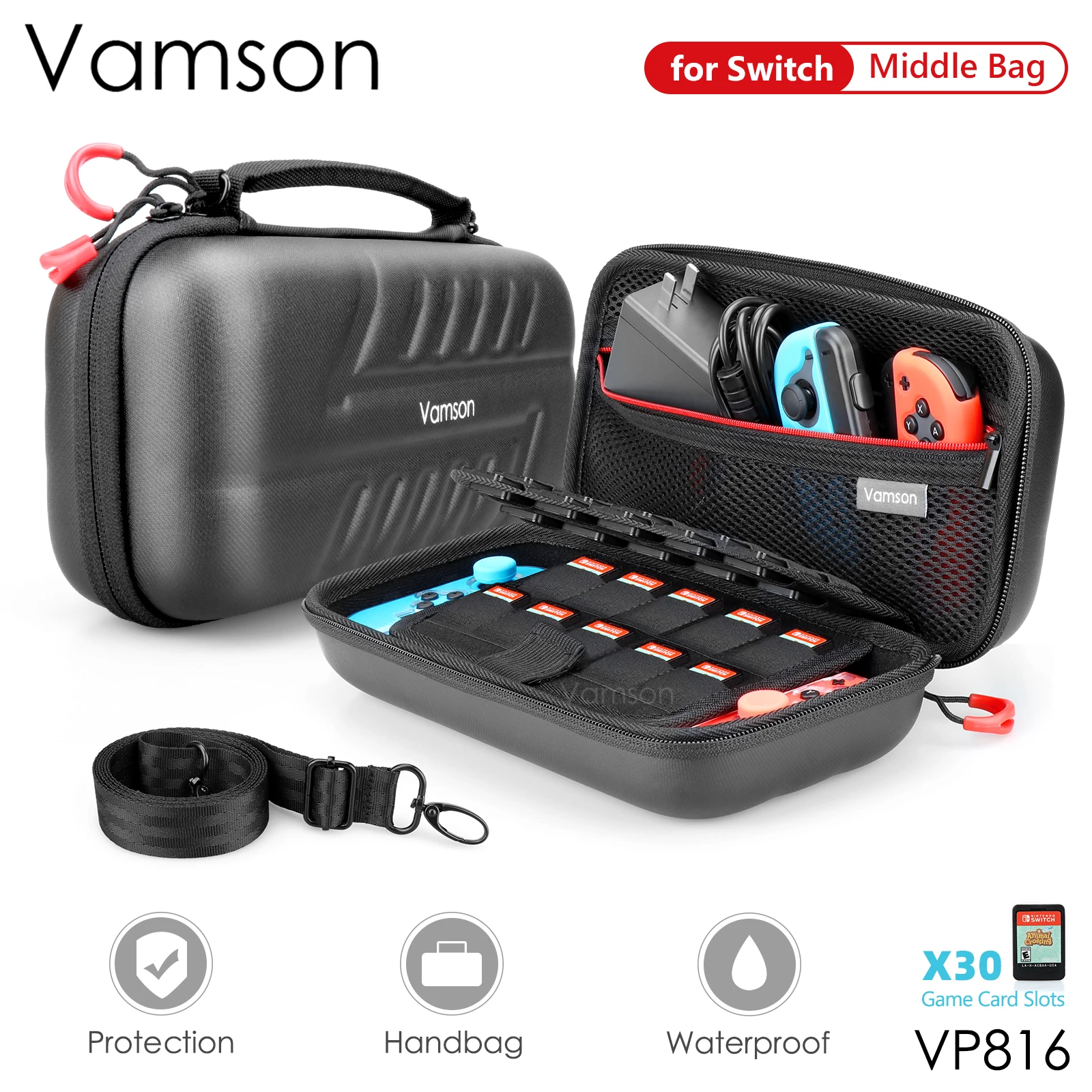 

Водонепроницаемый дорожный жесткий чехол Vamson для игровых аксессуаров, защитная сумка для хранения для Nintendo Switch/Switch Oled чехол VP816