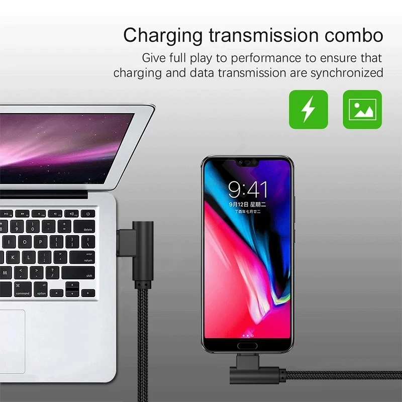 25 см USB Type C коротким 2.4A Быстрый зарядный кабель локоть 90 градусов Micro для передачи