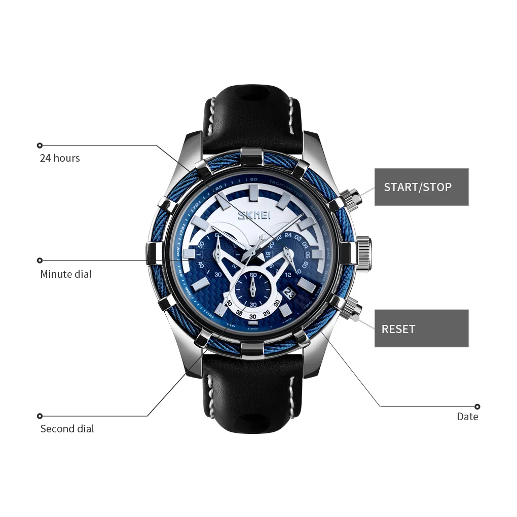 

SKMEI Mens Watches Top Brand Luxury Leather Sports Watches Fashion Quartz Watch Men Waterproof Clock Reloj de hombre 9189