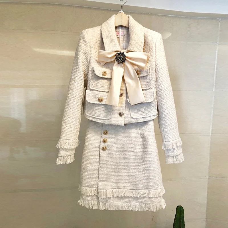 Skirt Suits Women Runway Luxury Designers Elegant Office Ladies Formal Tweed Blazer Jacket Mini Skirt 2 Piece Set Winter Outfits