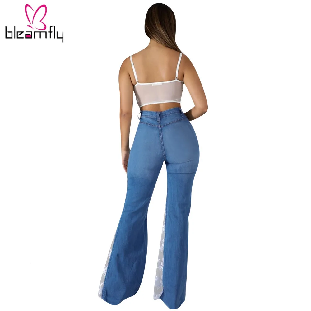 Женские осенне зимние повседневные джинсы с высокой талией на молнии кружевами в