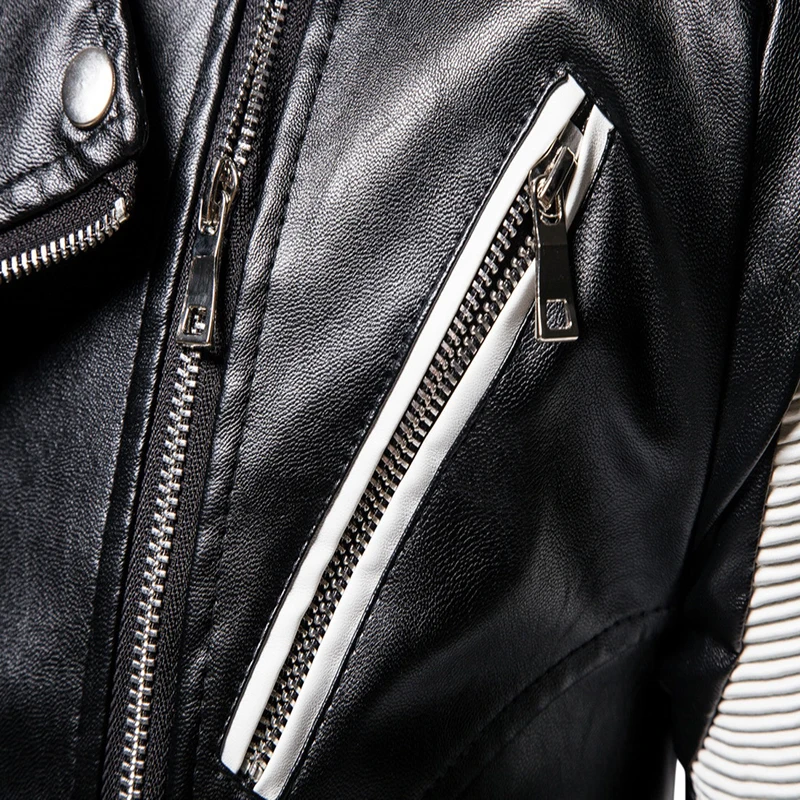 

2021 New Fashion Men Leather Jackets Coats Multi Zippers Patchwork Motorcycle Leather Jacket Men Slim Fit Punk Jacket