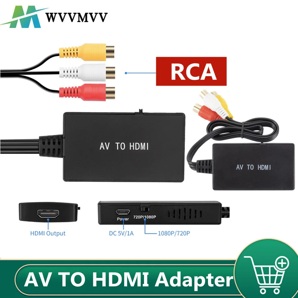 

RCA to HDMI Converter, Composite to HDMI Adapter Support 1080P PAL/NTSC Compatible with PS one, PS3 PS2 STB Xbox VHS DVD VCR