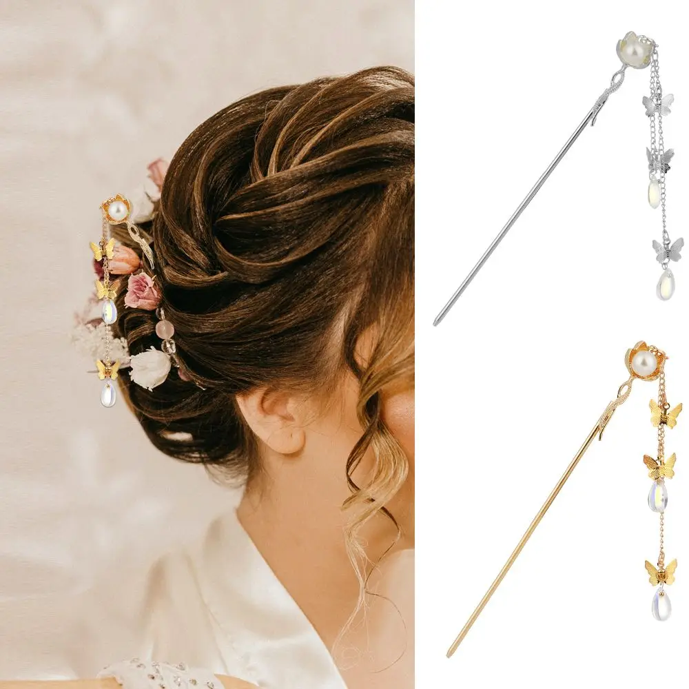 

Hair Chopstick Jewelry Ornaments Clips Butterfly Long Tassels Pearl Retro Hair Sticks Chinese Style Hairpins