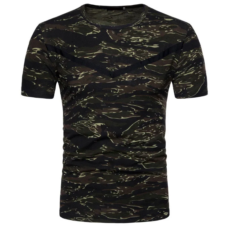 

Pop Summer Camouflage Short Sleeve T-Shirt New Round Neck Casual bottoming Shirt Grey Army Green tshirt homme