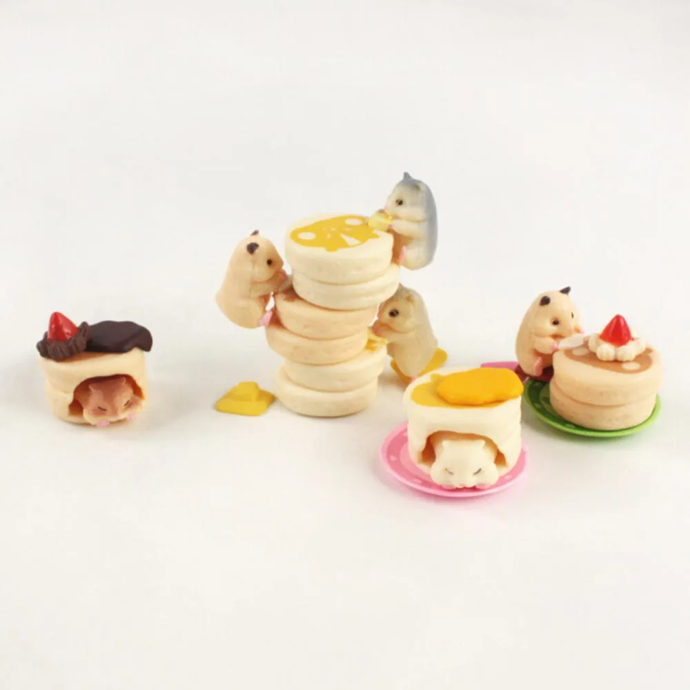 

6Pcs/Lot 2cm Hamster Figurine Cute Mini Mouse with Hamburger Food PVC Model Toy Doll Birthday Gift for Children