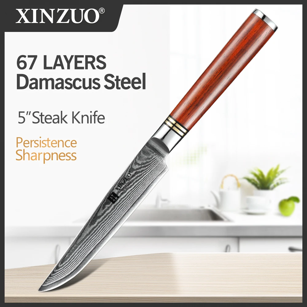 

XINZUO 5'' inches Pro Steak Knife High Carbon Japanese VG10 Damascus Steel Kitchen Knives Blade Sharp Knife Kitchen Tools Gift
