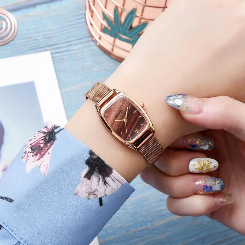 Часы женские повседневные кварцевые с сетчатым браслетом золотого цвета|Женские