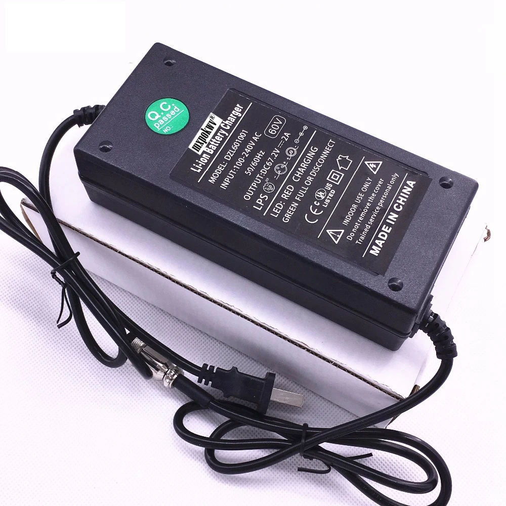Carregador de Bateria de Lítio Adaptador para Carrinho de Mão Inteligente Auto Balanceamento Scooter 60v Bateria Xlr 3 Pinos Conector 1 Pçs Dc67.2v 2a