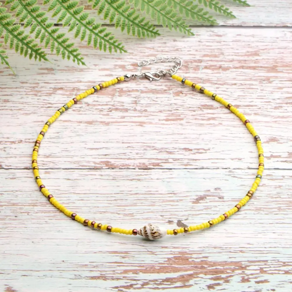 

Rttooas MIYUKI Beaded Necklace Women 3mm Tiny Beaded Necklace Conch Charm Necklace Summer Beach Jewelry 2020