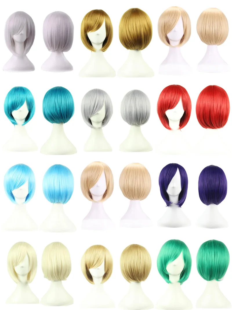

12 Colors Anime Cosplay Accessories Wigs Short Bob Synthetic Wigs With Bangs for Hair Accessories Headdress
