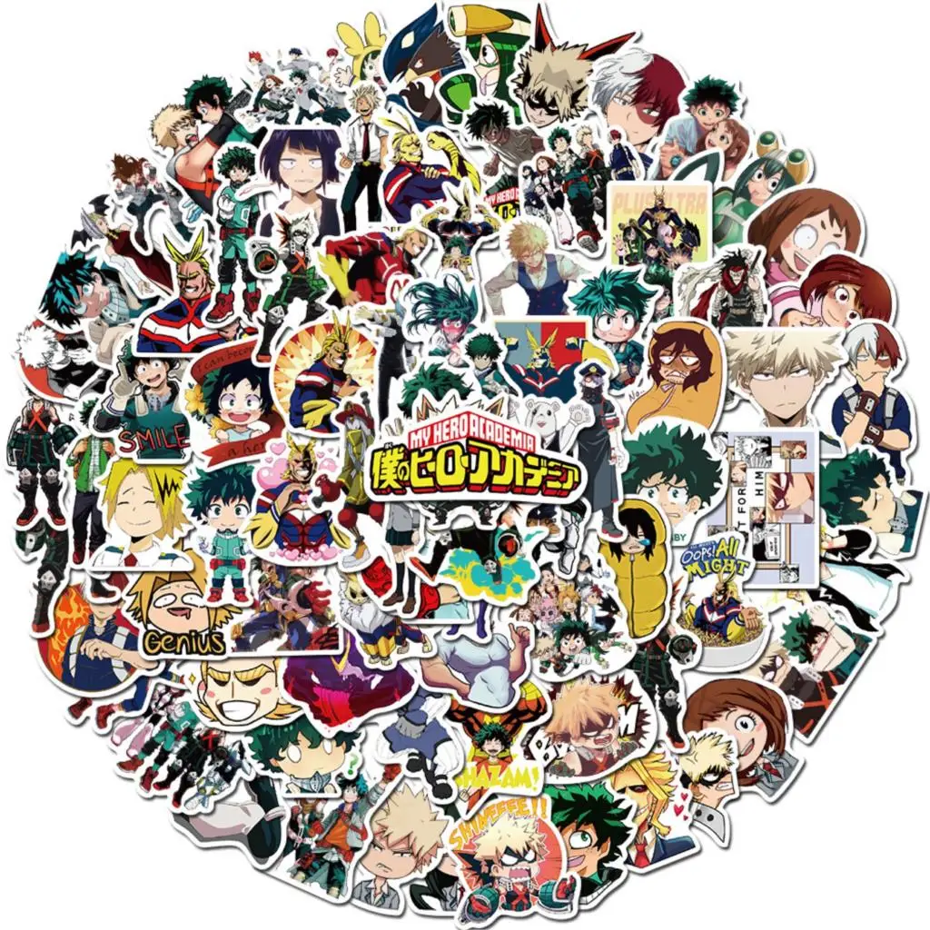 Pegatinas de personajes de My Hero Academia, calcoman&iacute;as de Anime para monopat&iacute;n, port&aacute;til, Izuku Midoriya, Might Boku No Hero Academia, 10/50/100 Uds.-0