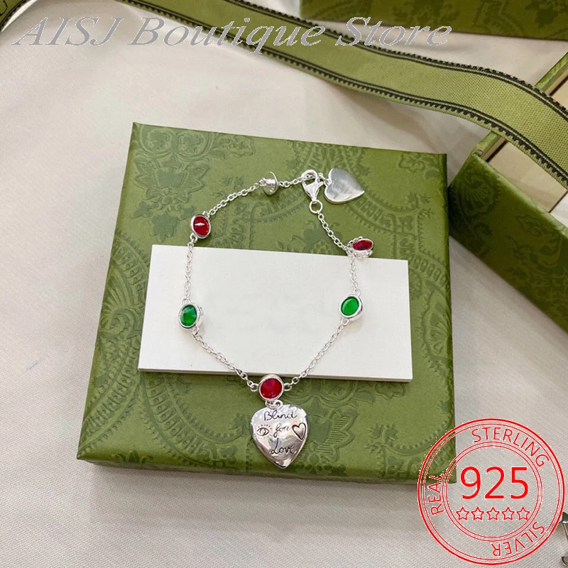 

Женский браслет из серебра 925 пробы, фиолетового и зеленого цвета, с алмазными буквами, персиковым сердцем и надписью «Love G», роскошные бренд...