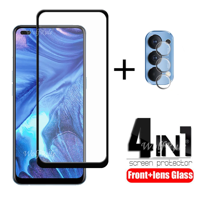 4-en-1 para OPPO Reno 4 4G Glass para OPPO Reno 4 4G Protector de pantalla de pegamento completo de vidrio templado para OPPO Reno 4 4G Lens Glass 6.44 "-0