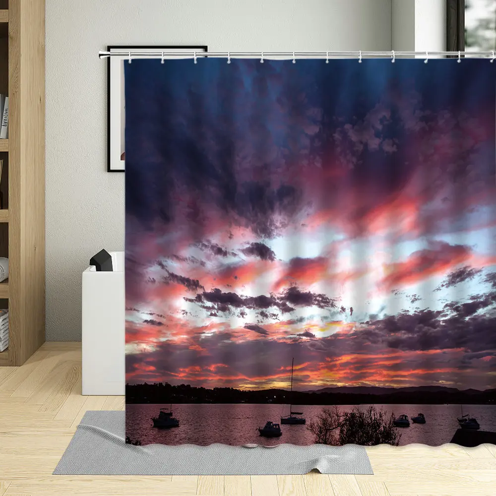 

Sunset Scenery Seaside Bathroom Decor Beach Dusk Nature Landscape Shower Curtain With Hooks Waterproof Curtains Multi Size