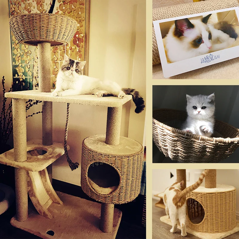 Cat Climbing Frame Big Cat Litter Cat Tree Sisal Hand-woven Cat Scratch Board Jumping Platform Cat House Climbing Cat