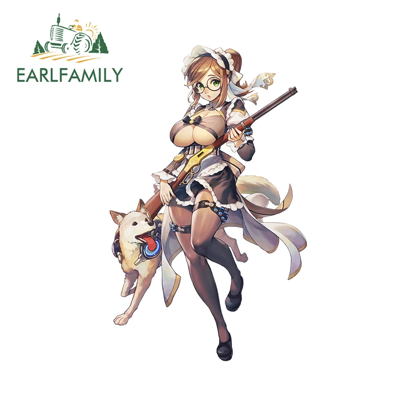 

Автомобильные аниме наклейки EARLFAMILY 13 см х 10 см и наклейки для девушек с пистолетом, собака, Стайлинг автомобиля, бампер, багажник, виниловая ...