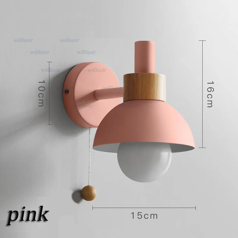 Pink Скандинавский Макарон настенный светильник Железный деревянный факел бра отель Ресторан крыльцо коридор прикроватный свет тщеславия розовый зеленый желтый освещение - Цвет абажура: Pink