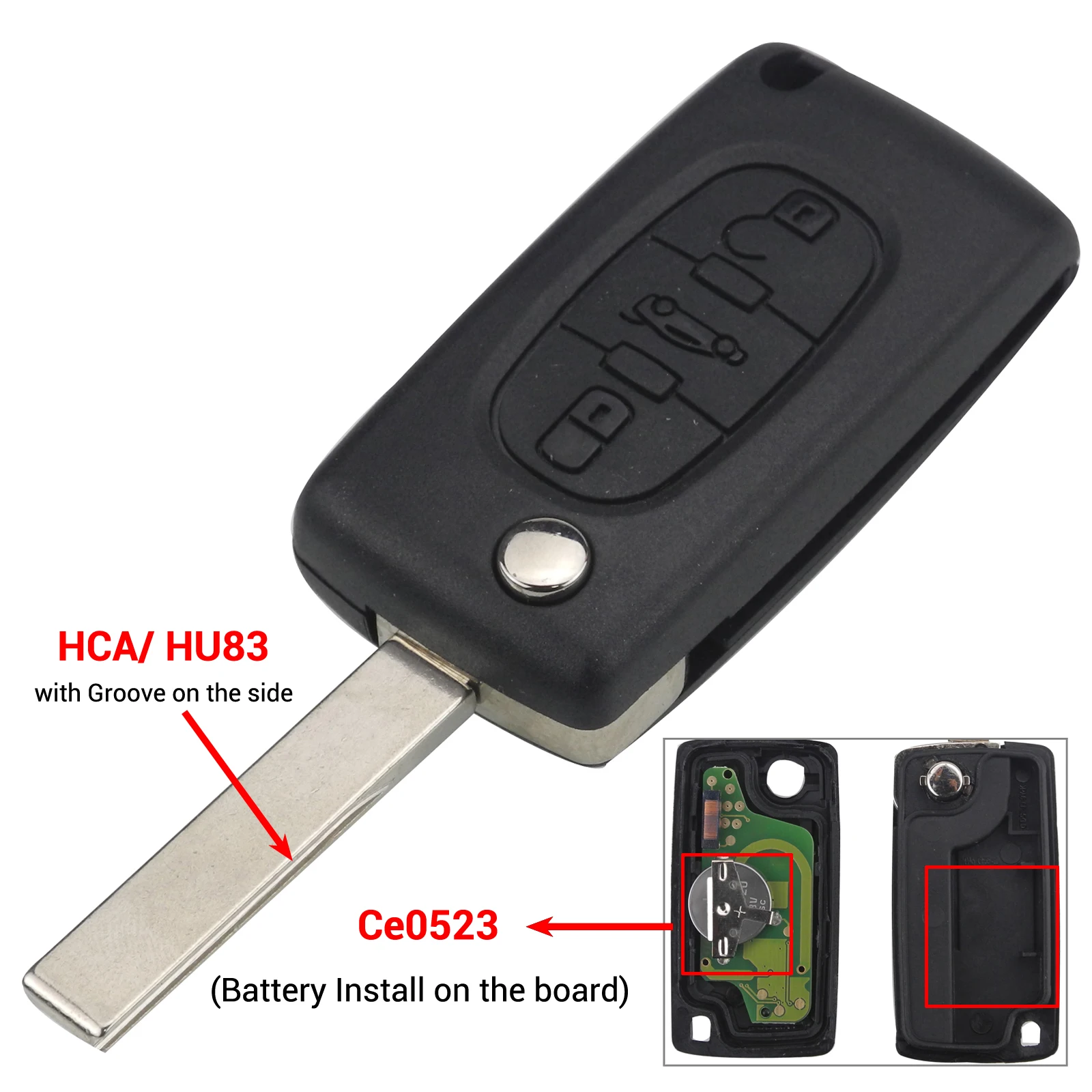 HU83 Ce0523 3 кнопки для Citroen C1 C2 C3 C4 C5 Berlingo; Picasso control Alarm(CE0536 523, ASK/FSK, HU83 VA2) дистанционный ключ - Цвет: HU83 Ce0523