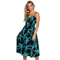 womens summer 2022 midi dress dress with sexy print with backless button pockets and strap styles