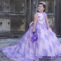 purple lace applique pink flower girls dresses ball gowns vintage lace girls romantic girls photography birthday party gowns