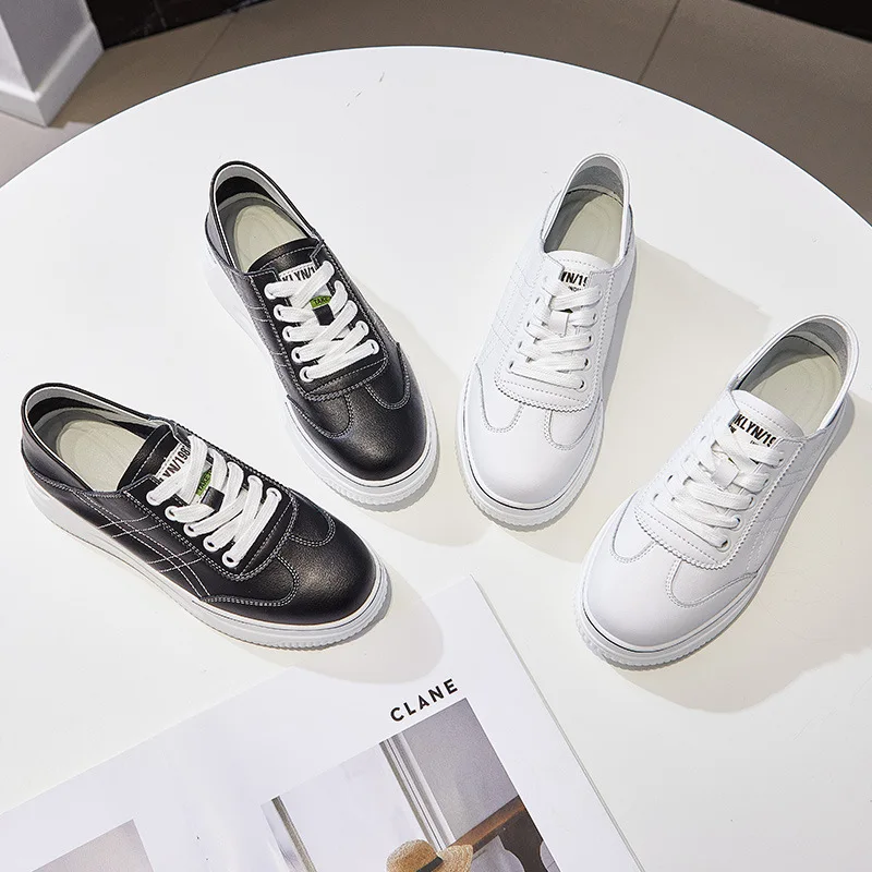 

Autuspin Summer Genuine Leather Women's Shoes Fashion Lace Up Round Toe Platform Sneakers Lady Outdoor Casual Footwear White