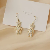 cute gril inlaid zircon little bear earrings for women gold color tiny bling stud earring wedding accessories birthday gfit