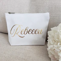 unique bridal zipper pouches monogram canvas makeup bag custom text logo brithday gifts will you be my bridesmaid cosmetic bags