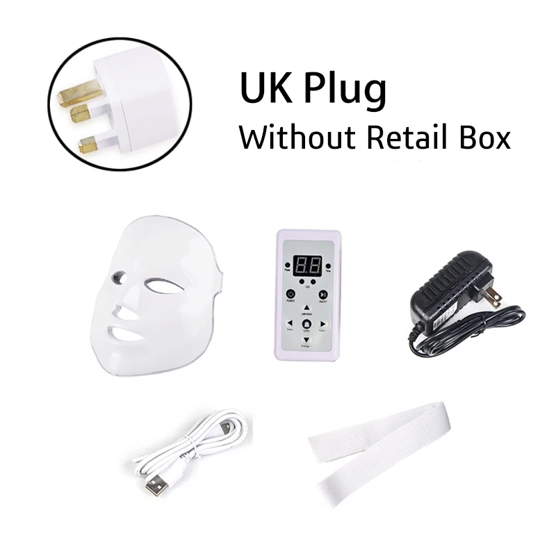UK Plug Светодиодный косметическая маска для лица фотон 7 видов цветов свет уход за кожей омоложение удаление морщин, акне уход за кожей лица Красота спа-салон инструмент - Цвет: UK Plug