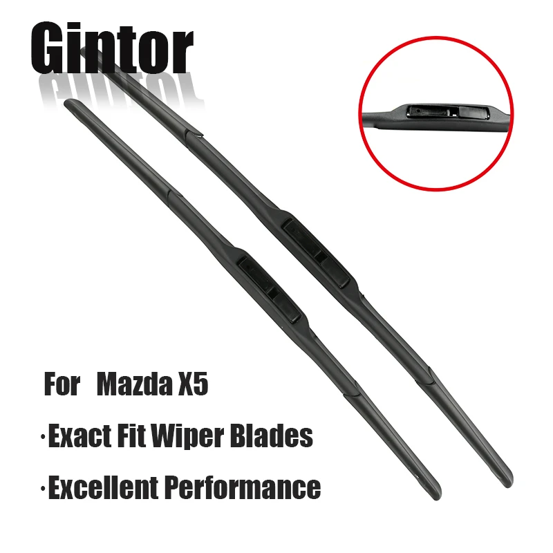 

Gintor Car Rubber Wiper Blades For Mazda MX-5, 2005 2006 2007 2008 2009 2010 2011 2012 2013 2014 2015 Fit J Hook Arm Car Styling