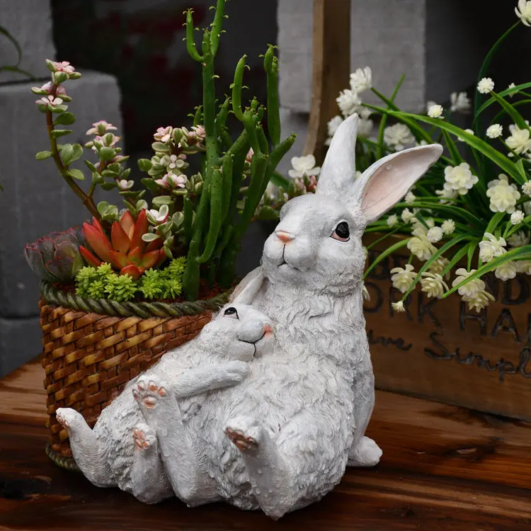

Пасторальный милый мультяшный кролик, цветочный горшок, полимерные скульптуры, украшения, садовые уличные фигурки, украшение для двора
