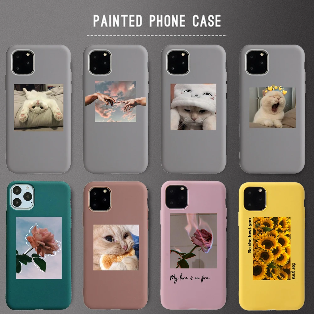 Матовый чехол для телефона iPhone 12 6S 7 7Plus 8 8Plus X XS Max XR SE 2020 мягкий из ТПУ с милым котом